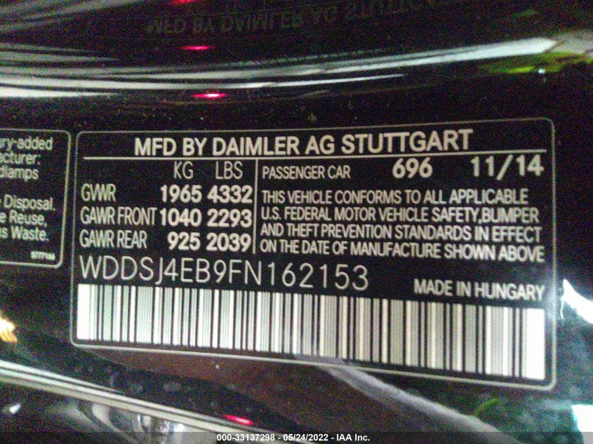 2015 MERCEDES-BENZ CLA-CLASS CLA 250 WDDSJ4EB9FN162153