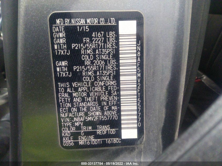 2015 NISSAN JUKE SL JN8AF5MV2FT557770
