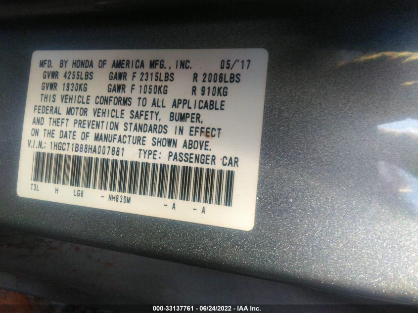 2017 HONDA ACCORD COUPE EX-L 1HGCT1B88HA007881