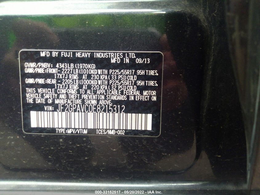 2014 SUBARU XV CROSSTREK PREMIUM JF2GPAVC0E8215312