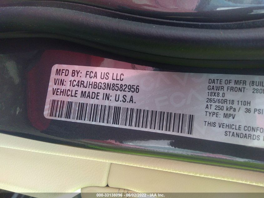 2022 JEEP GRAND CHEROKEE LIMITED 1C4RJHBG3N8582956