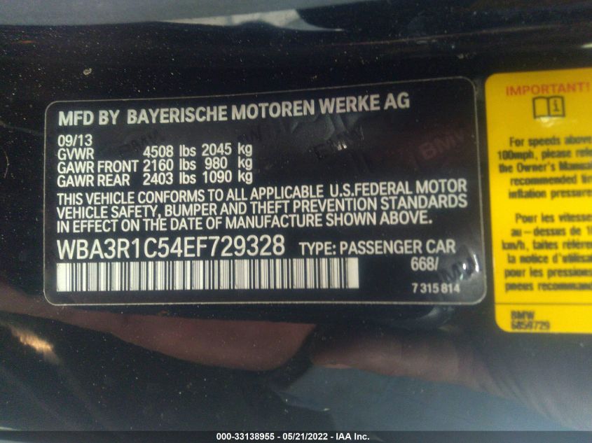 2014 BMW 4 SERIES 435I WBA3R1C54EF729328