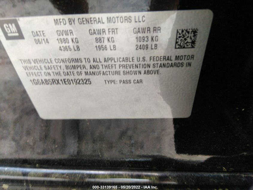 2014 CADILLAC ATS LUXURY RWD 1G6AB5RX1E0192325