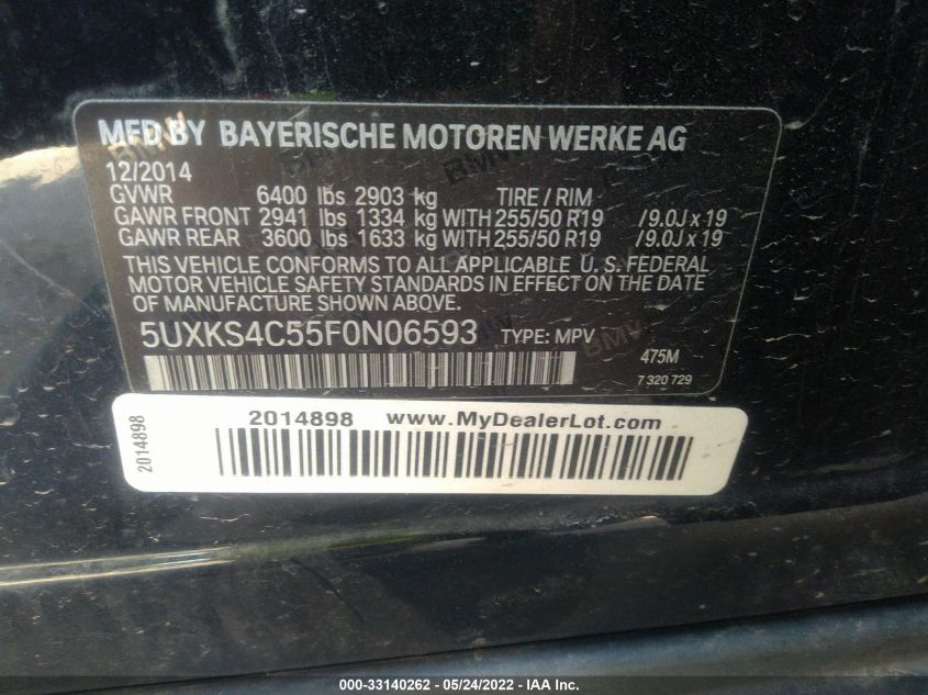 2015 BMW X5 XDRIVE35D 5UXKS4C55F0N06593