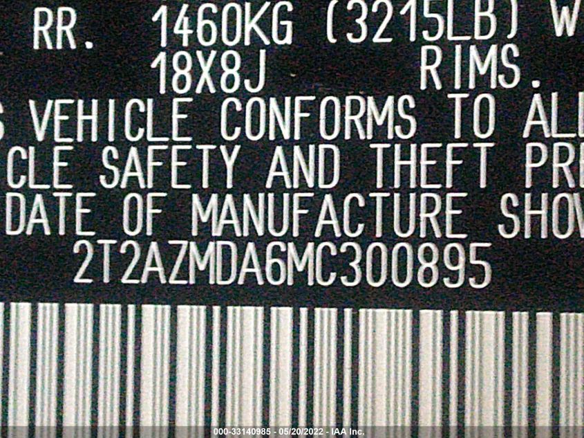 2021 LEXUS RX RX 350 2T2AZMDA6MC300895