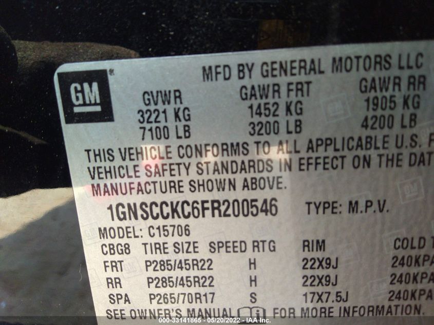 2015 CHEVROLET TAHOE LTZ 1GNSCCKC6FR200546