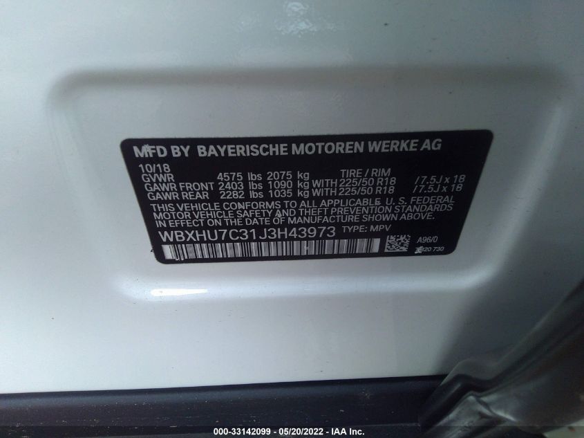 2018 BMW X1 SDRIVE28I WBXHU7C31J3H43973