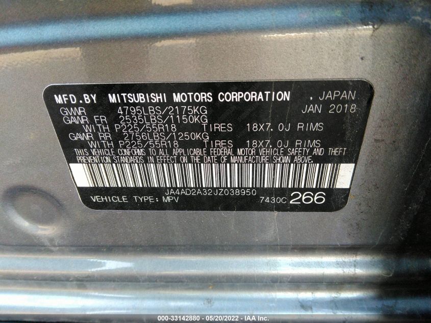 2018 MITSUBISHI OUTLANDER ES JA4AD2A32JZ038950