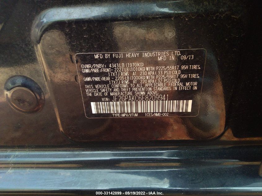 2014 SUBARU XV CROSSTREK 2.0 LIMITED JF2GPAKC6E8209941