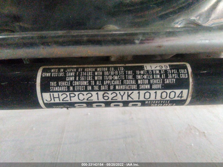 2000 HONDA VT600 CD2 JH2PC2162YK101004