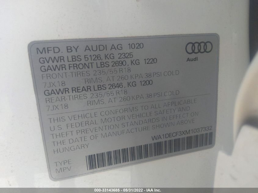 WA1DECF3XM1037332 Audi Q3 PREMIUM S LINE 9