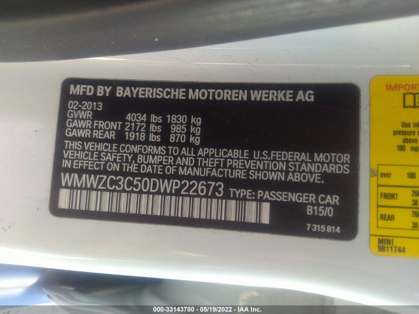 2013 MINI COOPER COUNTRYMAN S WMWZC3C50DWP22673