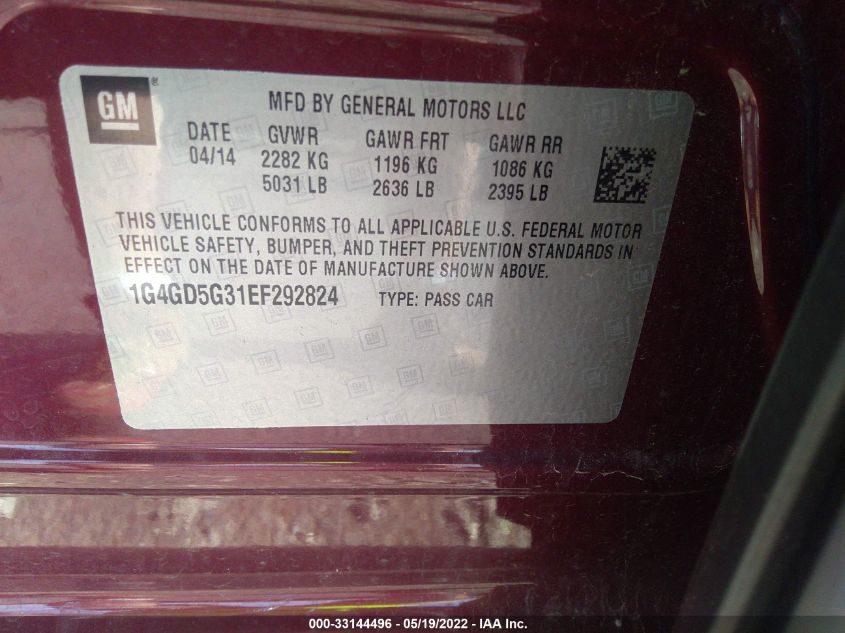 2014 BUICK LACROSSE PREMIUM I 1G4GD5G31EF292824