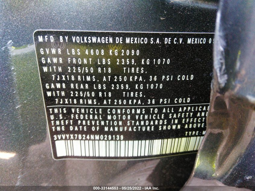 2022 VOLKSWAGEN TAOS SE 3VVYX7B24NM029139