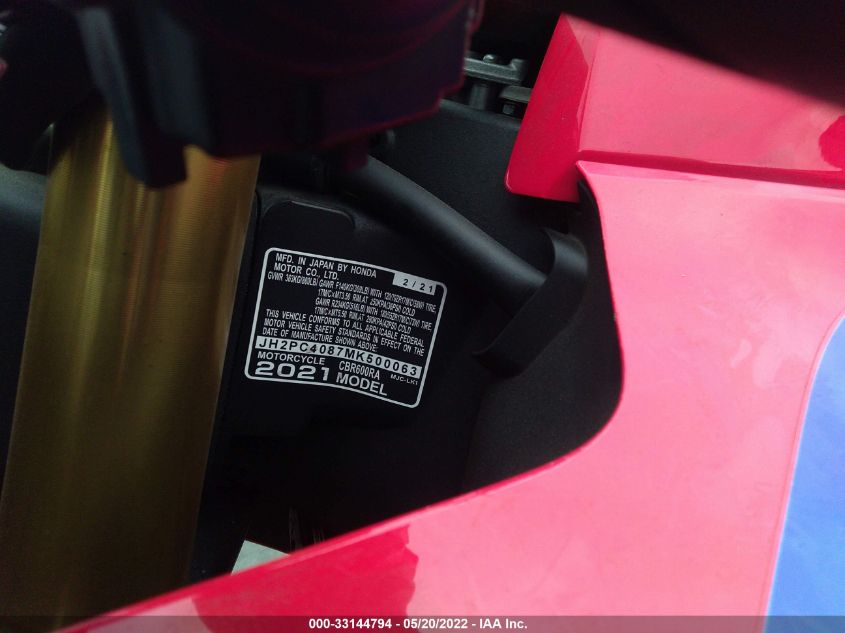 2021 HONDA CBR600 RA JH2PC4087MK500063