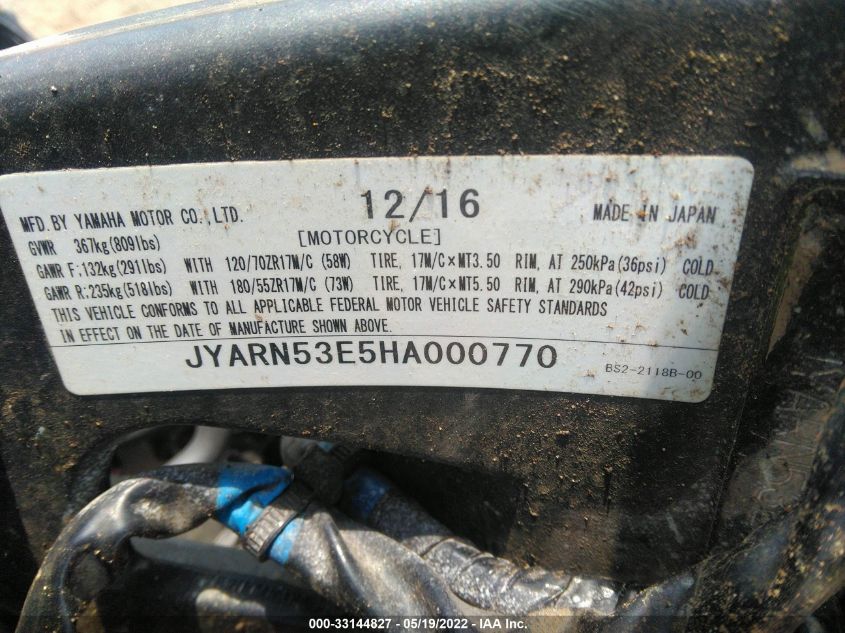 2017 YAMAHA FZ09 JYARN53E5HA000770