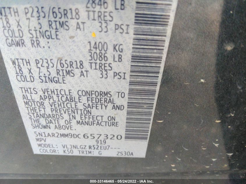 2013 NISSAN PATHFINDER SL 5N1AR2MM9DC657320