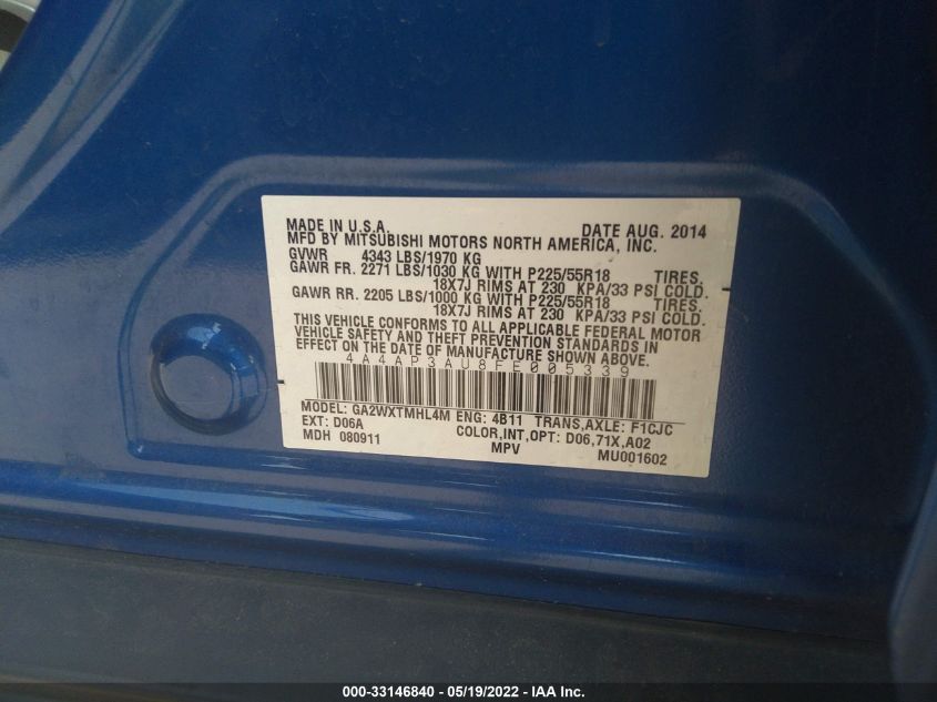 2015 MITSUBISHI OUTLANDER SPORT ES 4A4AP3AU8FE005339