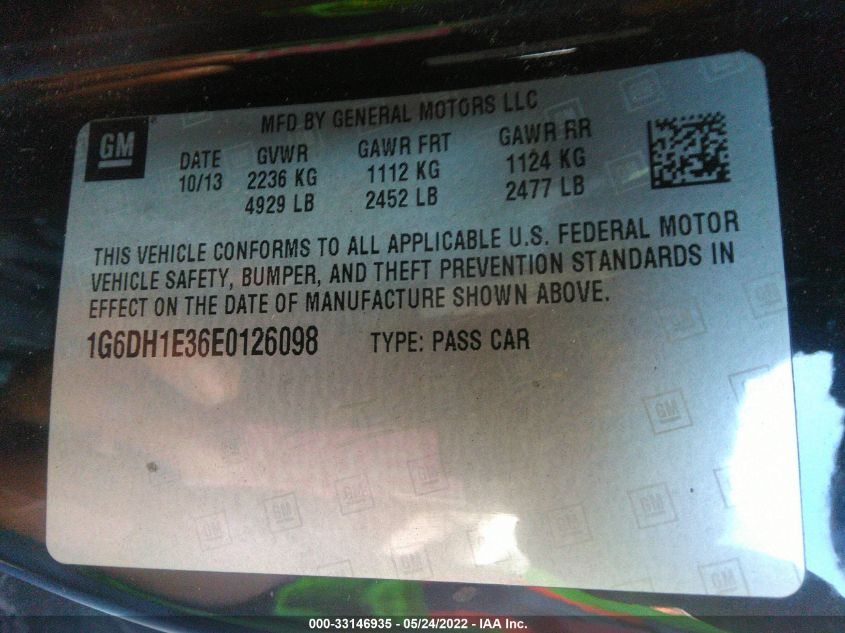 2014 CADILLAC CTS COUPE PREMIUM 1G6DH1E36E0126098