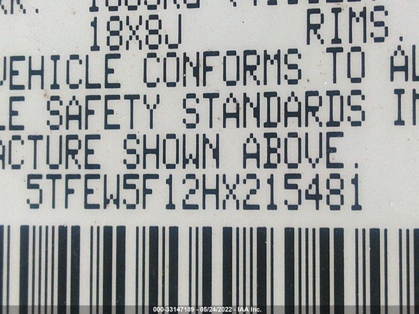 2017 TOYOTA TUNDRA 2WD SR5 5TFEW5F12HX215481