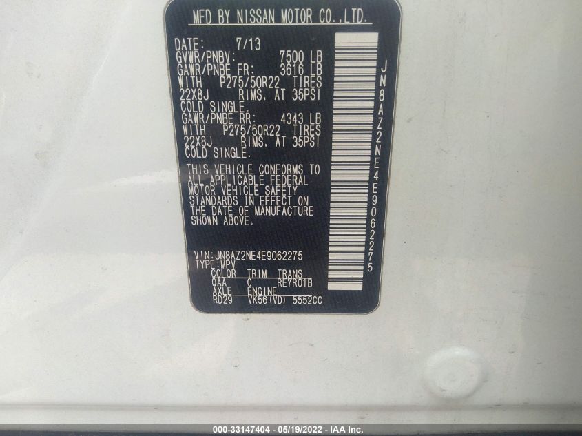 2014 INFINITI QX80 JN8AZ2NE4E9062275