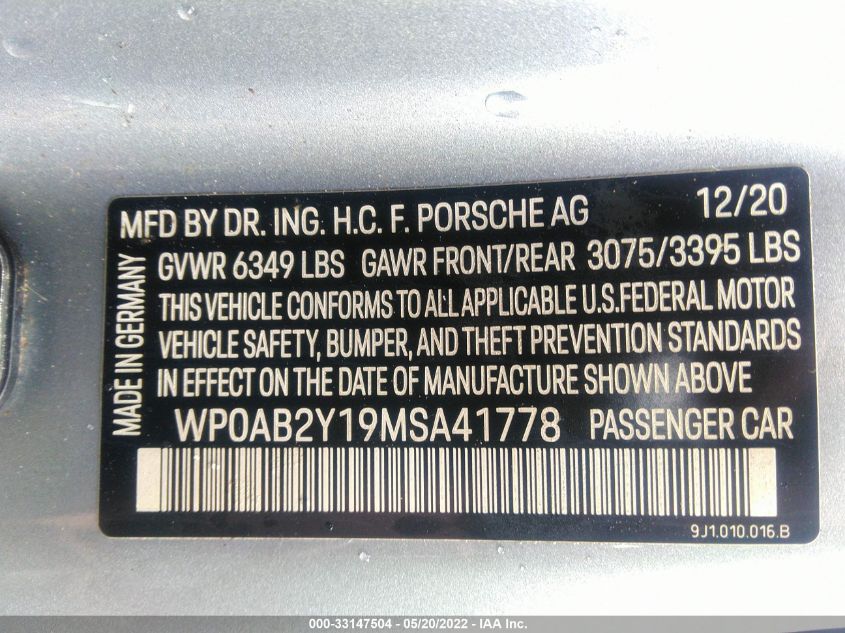 2021 PORSCHE TAYCAN 4S WP0AB2Y19MSA41778