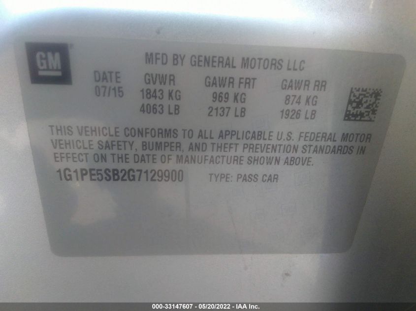2016 CHEVROLET CRUZE LIMITED LT 1G1PE5SB2G7129900