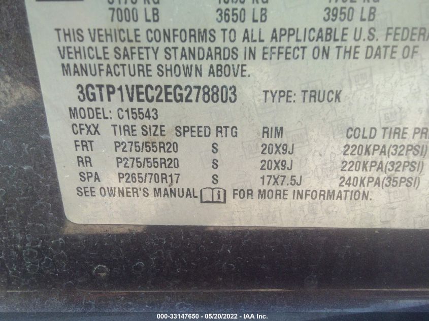 2014 GMC SIERRA 1500 SLT 3GTP1VEC2EG278803