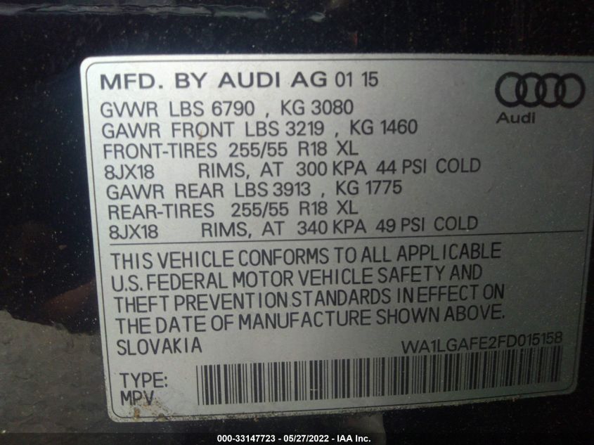 2015 AUDI Q7 3.0T PREMIUM PLUS WA1LGAFE2FD015158