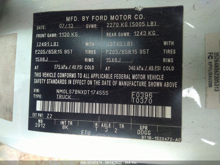 2013 FORD TRANSIT CONNECT XLT NM0LS7BNXDT174555