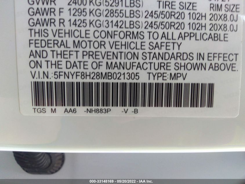 2021 HONDA PASSPORT SPORT 5FNYF8H28MB021305