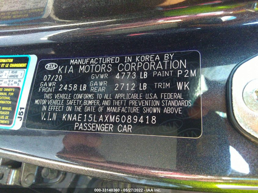 2021 KIA STINGER GT-LINE KNAE15LAXM6089418