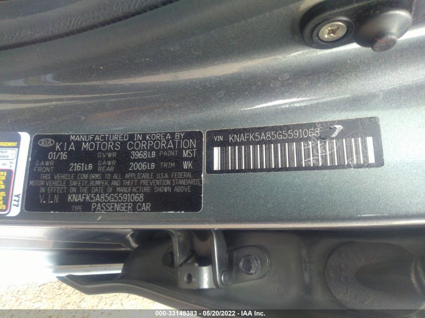 2016 KIA FORTE 5-DOOR LX KNAFK5A85G5591068