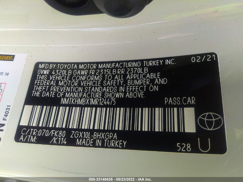 2021 TOYOTA C-HR LE/XLE/LIMITED/NIGHTSHADE NMTKHMBX1MR124475