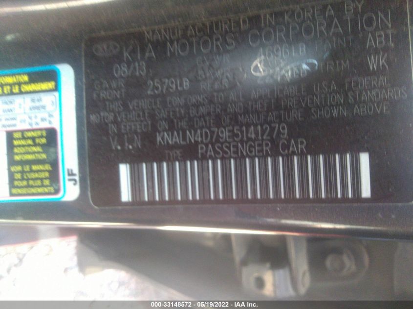 2014 KIA CADENZA LIMITED KNALN4D79E5141279