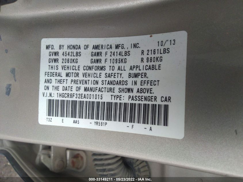 2014 HONDA ACCORD HYBRID 1HGCR6F32EA001015