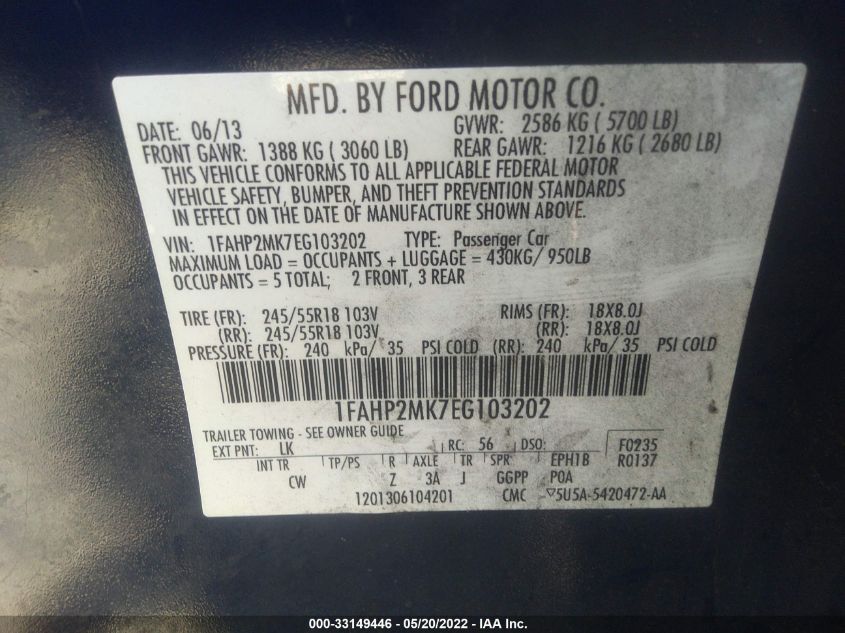 2014 FORD SEDAN POLICE INTERCEPTOR 1FAHP2MK7EG103202