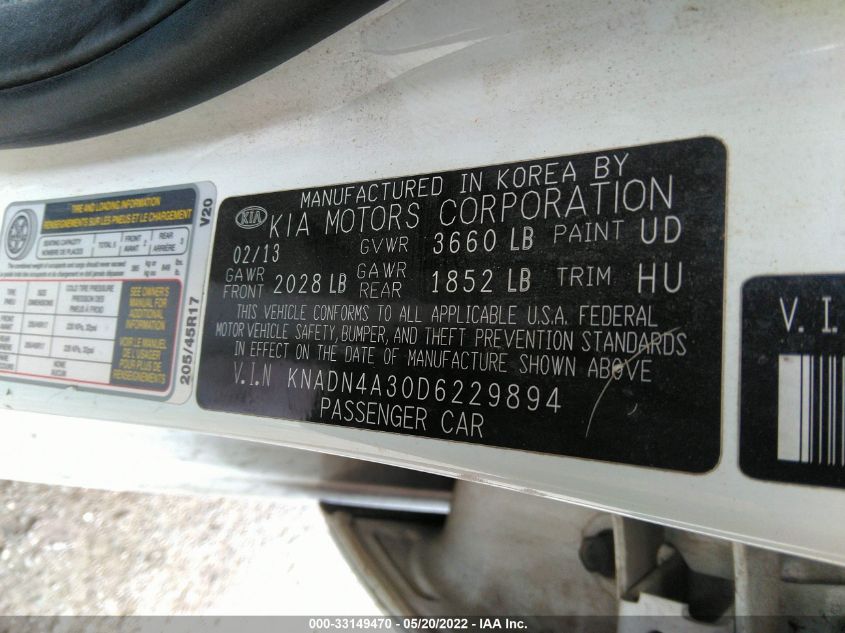 2013 KIA RIO SX KNADN4A30D6229894