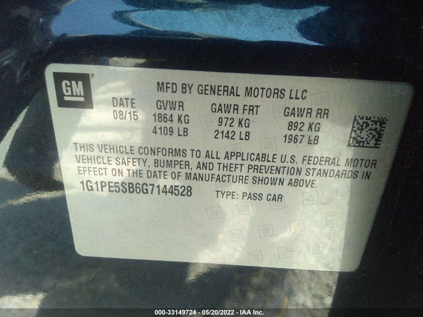 2016 CHEVROLET CRUZE LIMITED LT 1G1PE5SB6G7144528