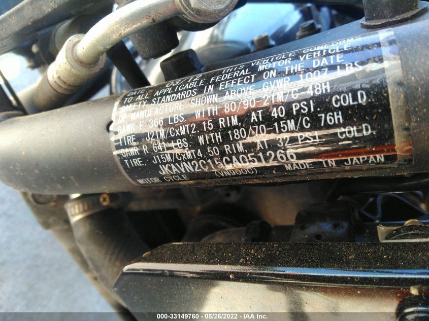2012 KAWASAKI VN900 C JKAVN2C15CA051266