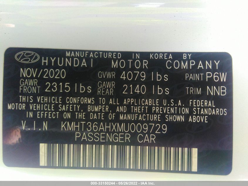 2021 HYUNDAI VELOSTER N KMHT36AHXMU009729