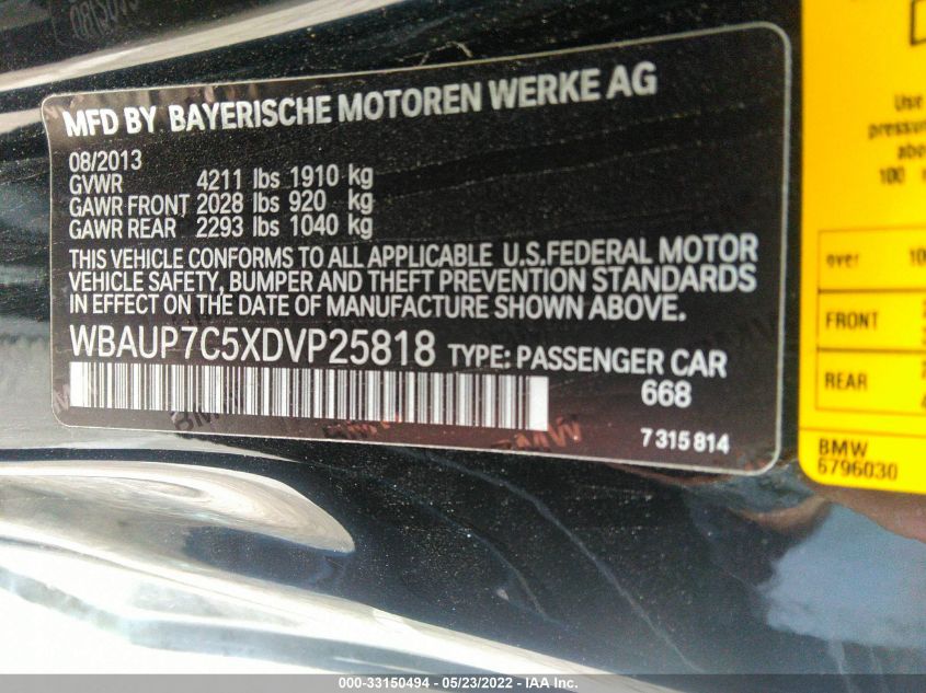2013 BMW 1 SERIES 128I WBAUP7C5XDVP25818