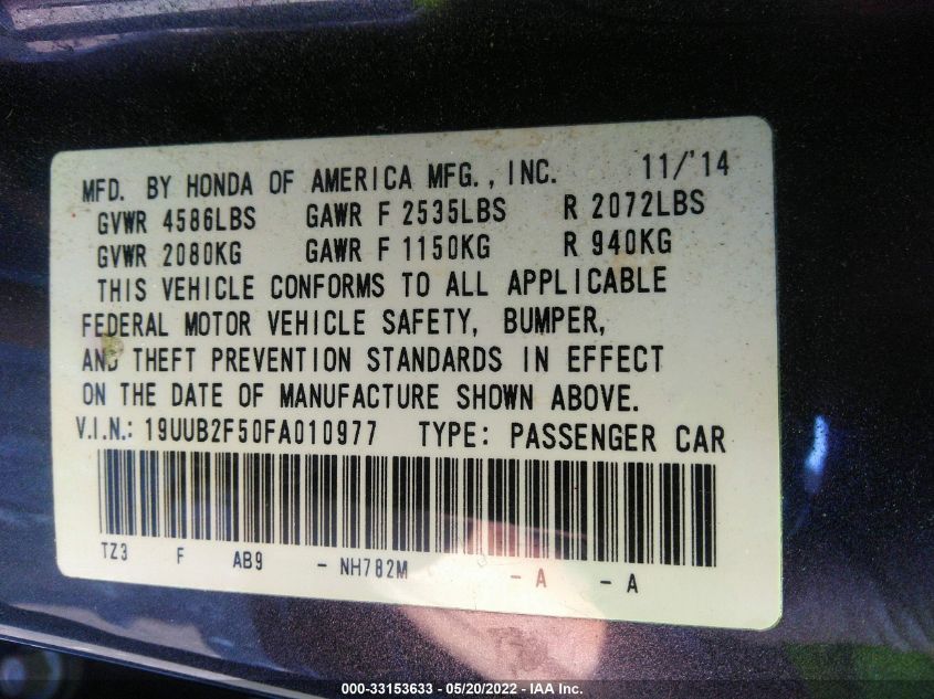 2015 ACURA TLX V6 TECH 19UUB2F50FA010977