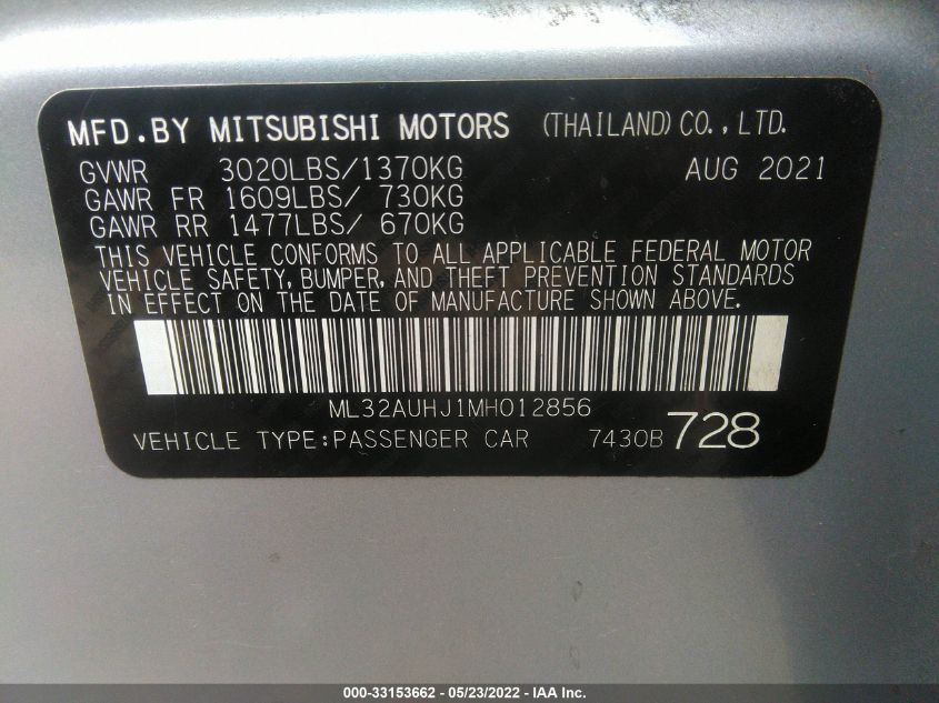 2021 MITSUBISHI MIRAGE ES/LE/CARBONITE EDITION ML32AUHJ1MH012856