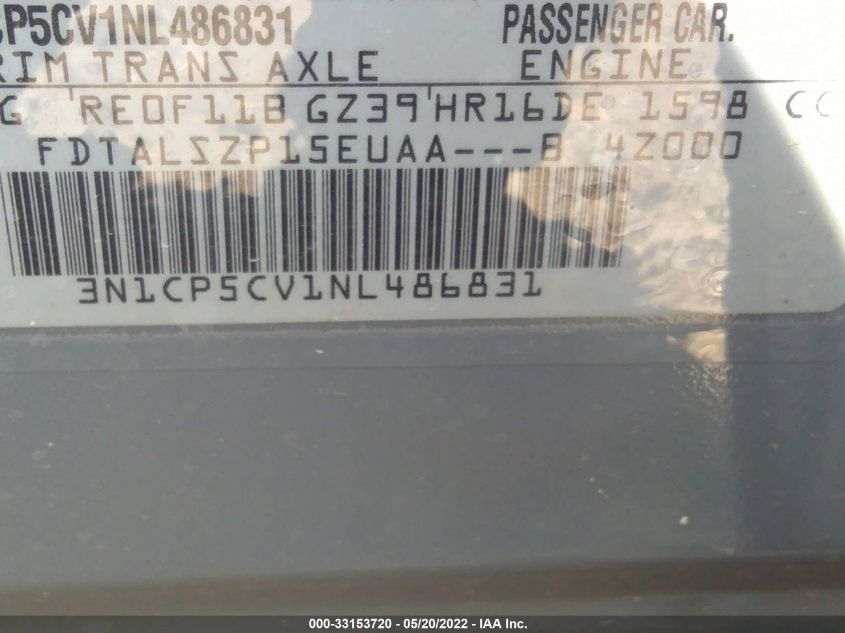 2022 NISSAN KICKS SV 3N1CP5CV1NL486831