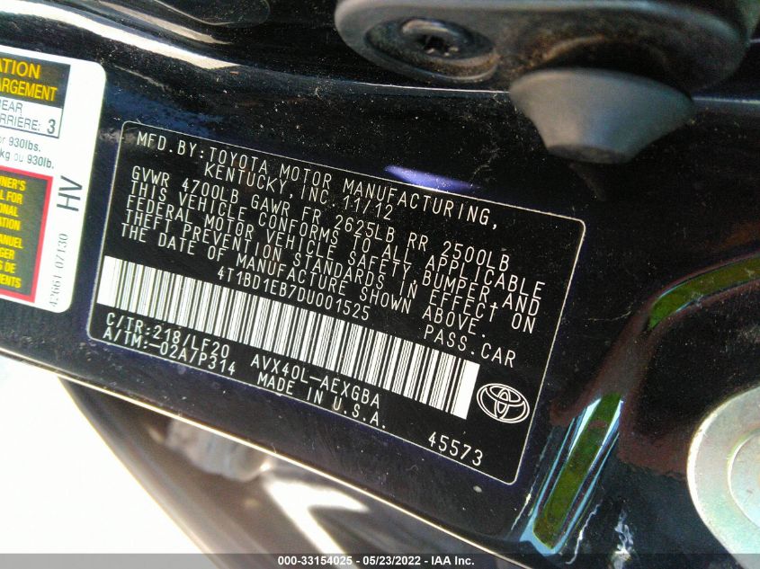 2013 TOYOTA AVALON HYBRID XLE PREMIUM 4T1BD1EB7DU001525