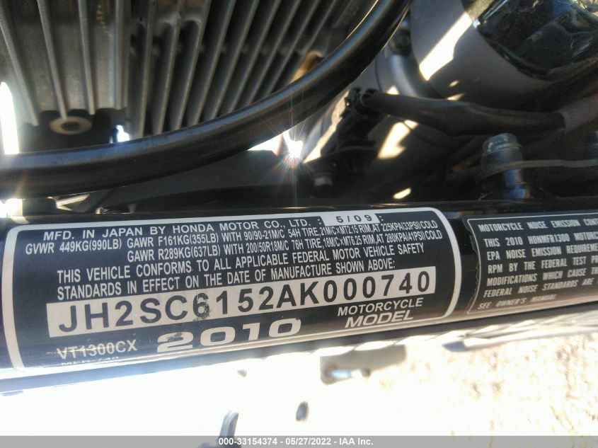 2010 HONDA VT1300 CX JH2SC6152AK000740