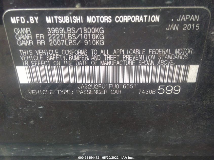 2015 MITSUBISHI LANCER ES JA32U2FU1FU016551