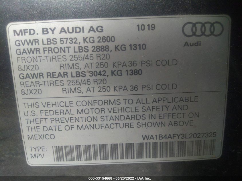 2020 AUDI SQ5 PREMIUM PLUS WA1B4AFY3L2027325