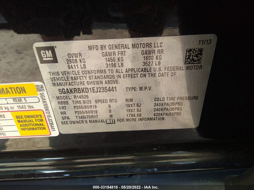 2014 BUICK ENCLAVE LEATHER 5GAKRBKD1EJ235441
